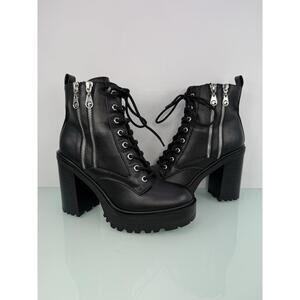 GBG Los Angeles Black Platform Combat Boots Chunky Block Heel womens 7.5 EUC